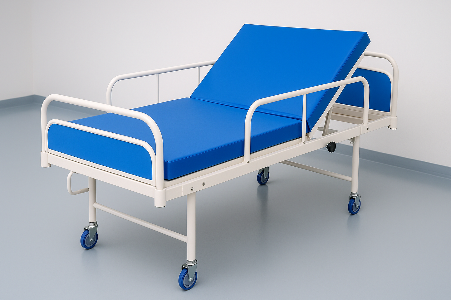 Manual hospital bed with crank controls for backrest
