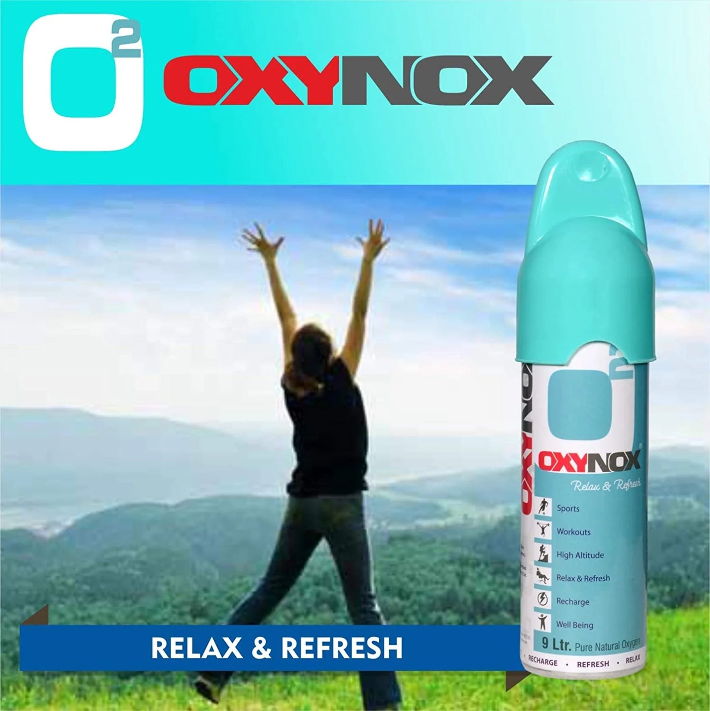 Oxynox Portable Oxygen Canister - 9 Liters, Lightweight Oxygen Enriched Air for Sports, High Altitude, and Relaxation