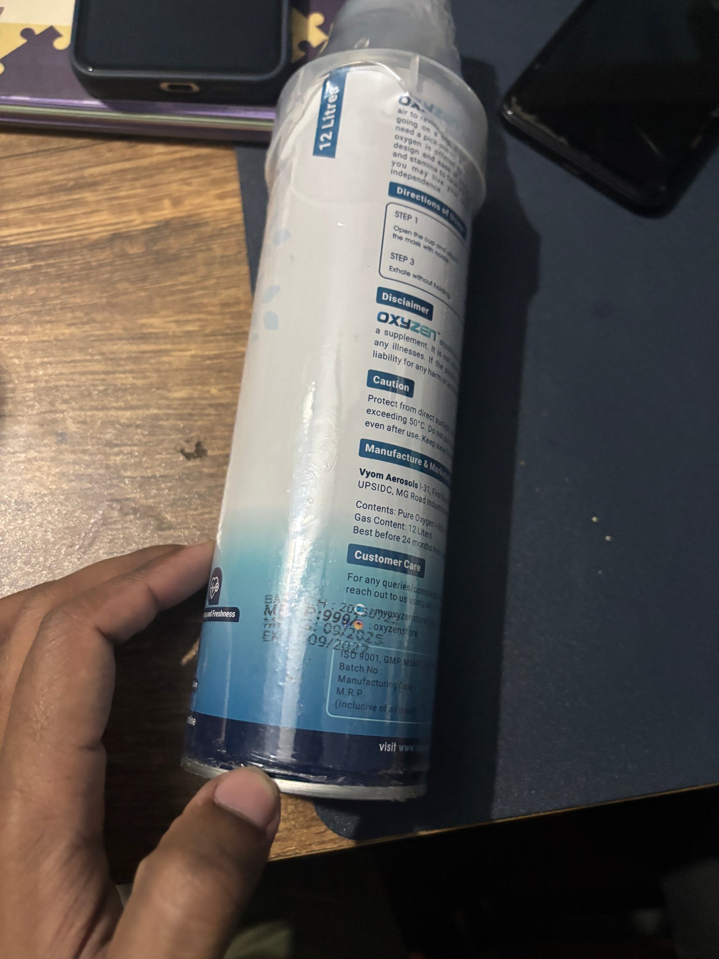 Oxyzen Portable Oxygen Can by Vyom Aerosols | Lightweight Travel Oxygen Support